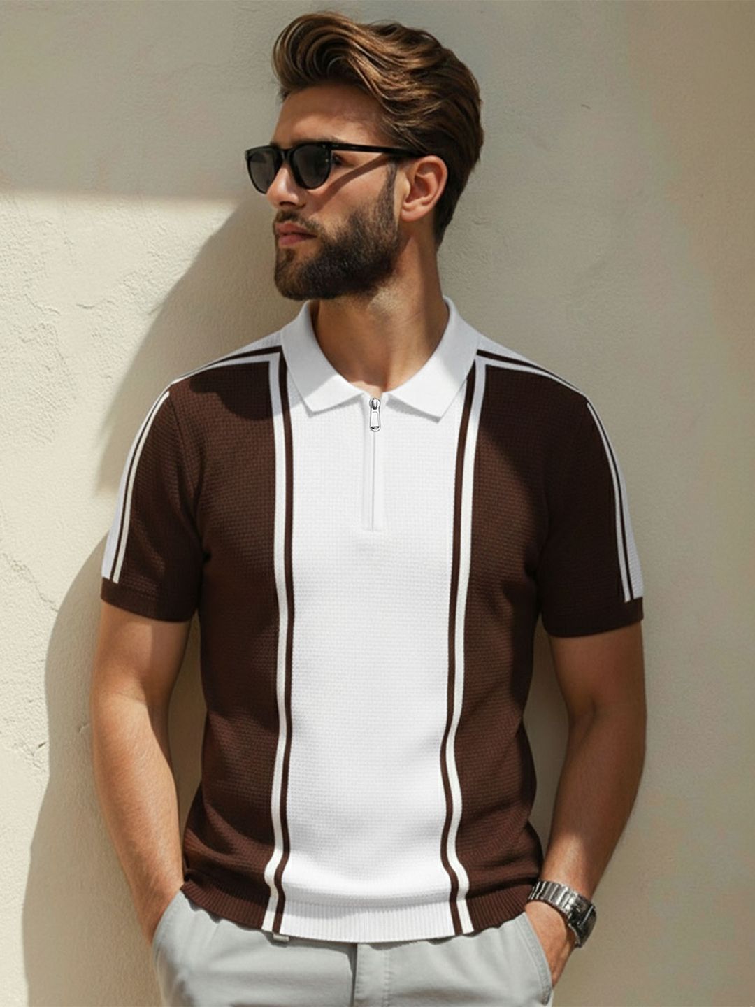 THE BEETEL HOUSE Men Colourblocked Polo Collar T-shirt