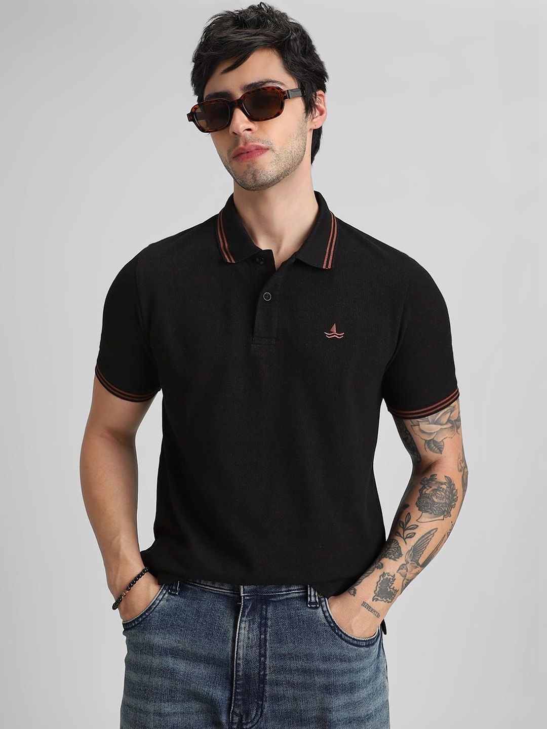 Klub Fox Men Brand Logo Polo Collar T-shirt