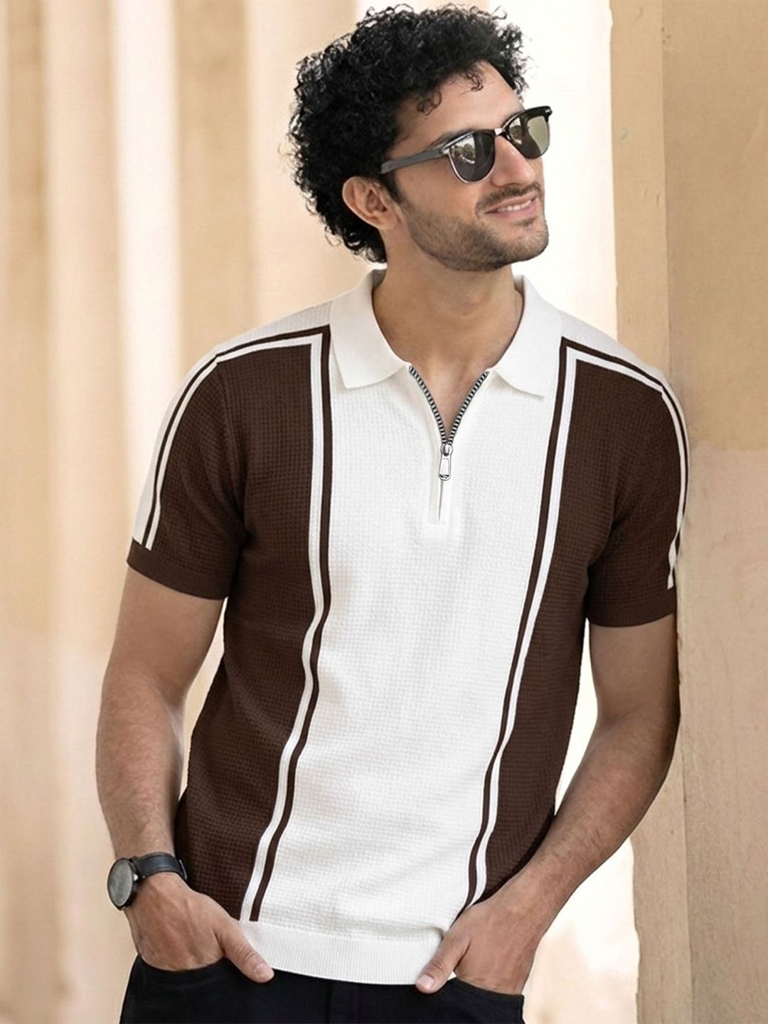 THE BEETEL HOUSE Men Colourblocked Polo Collar T-shirt