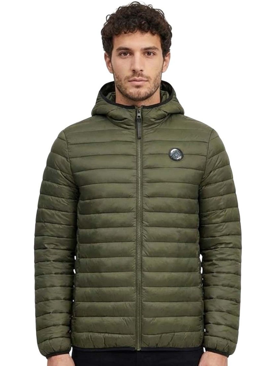 Cavalli Class Olive Logo Patch Puffer Jacket