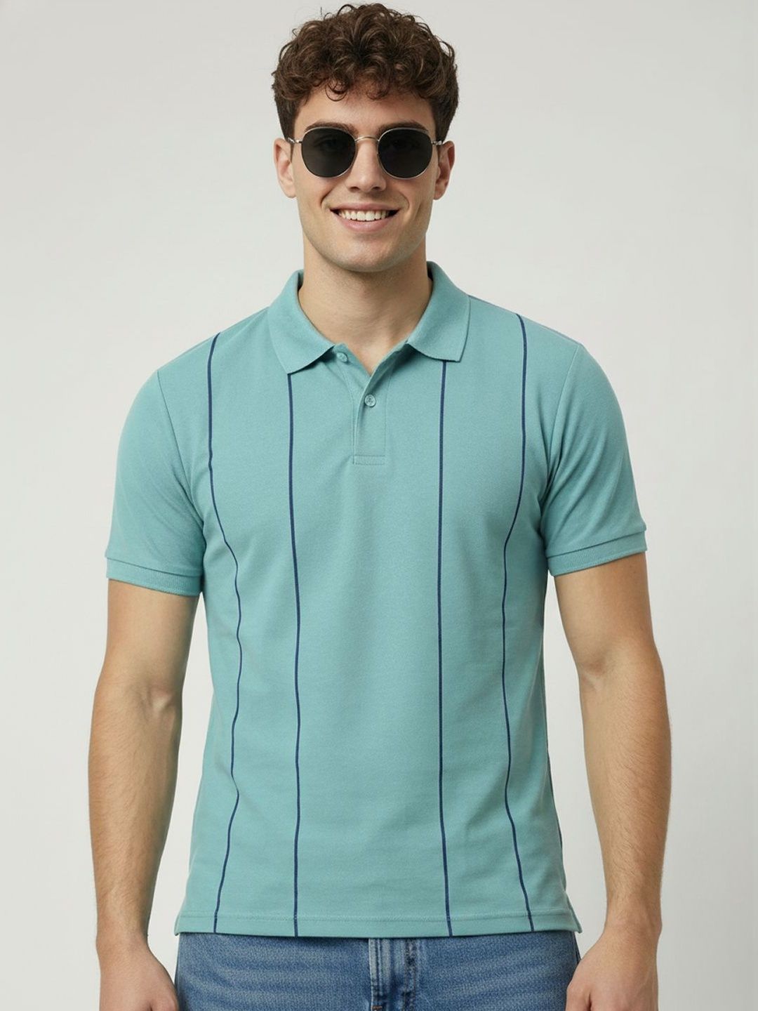 HERE&NOW Men Striped Polo Collar T-shirt