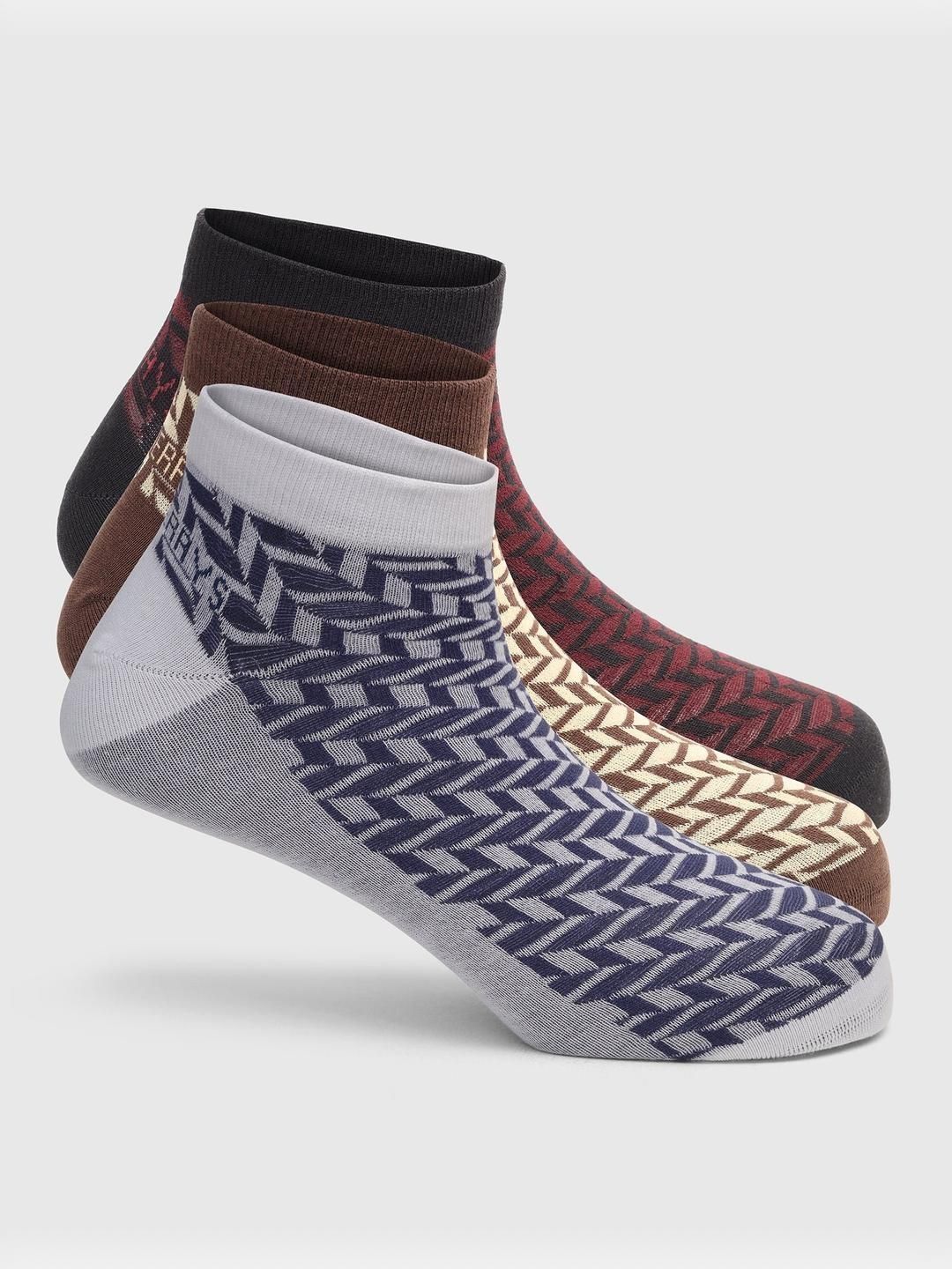 Blackberrys Men Pack of 3 Cotton Assorted Patterned Ankle Length Socks