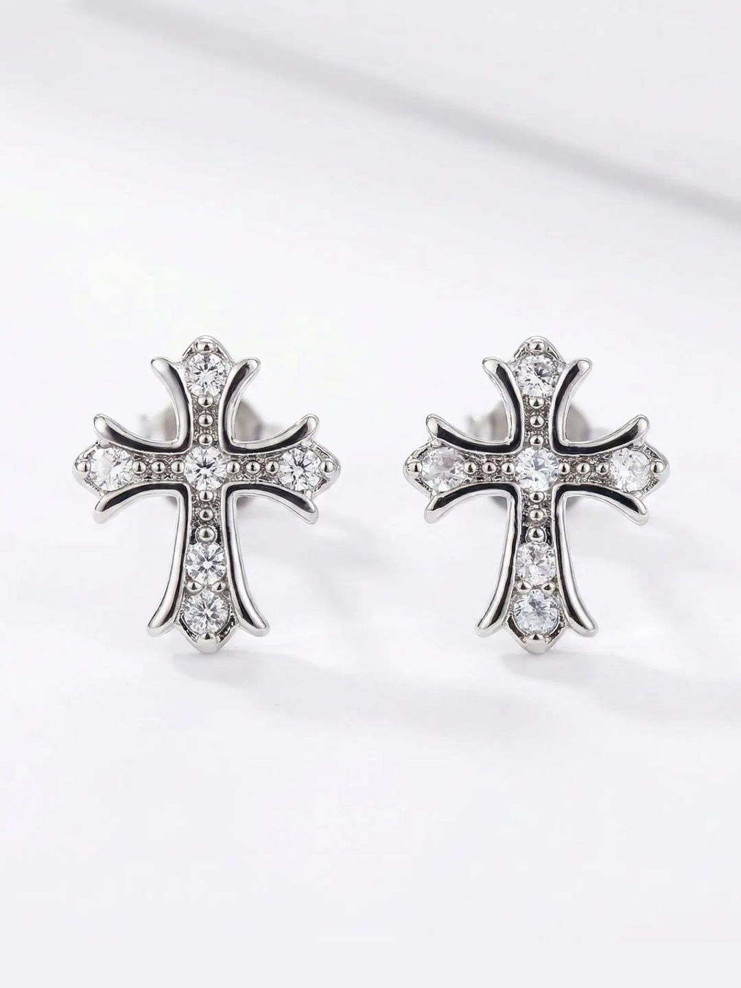 StyleCast x Revolte Men Silver-Plated Artificial Stones Studded Quirky Shaped Studs