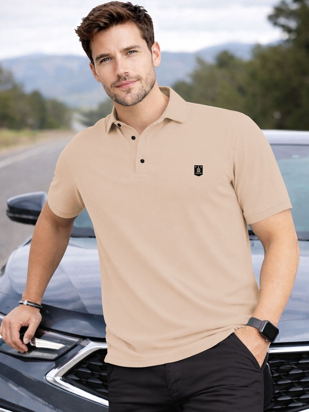 VeBNoR Men Brand Logo Polo Collar T-shirt