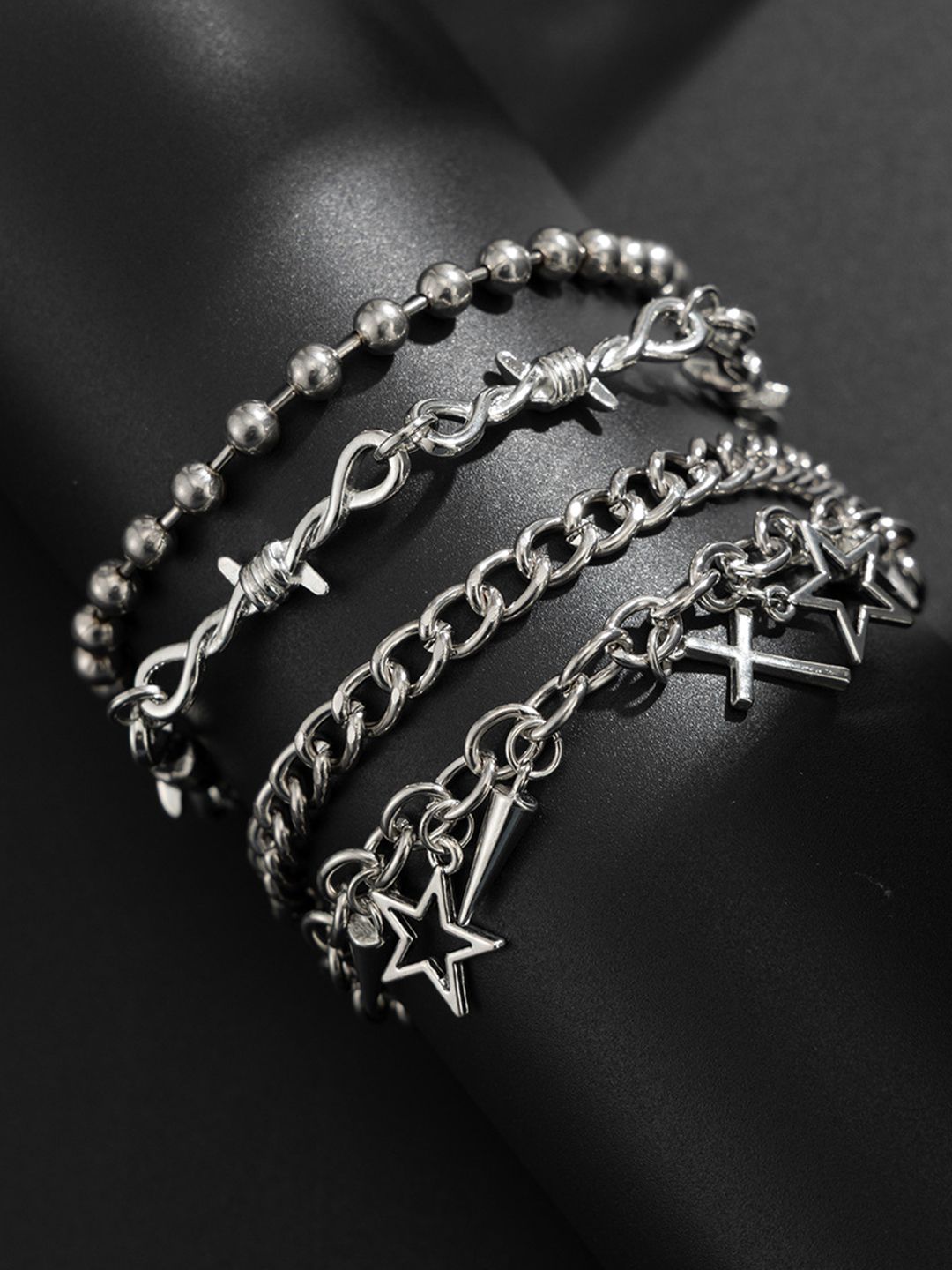 StyleCast x Revolte Men 4 Silver Antique Silver-Plated Link Bracelet