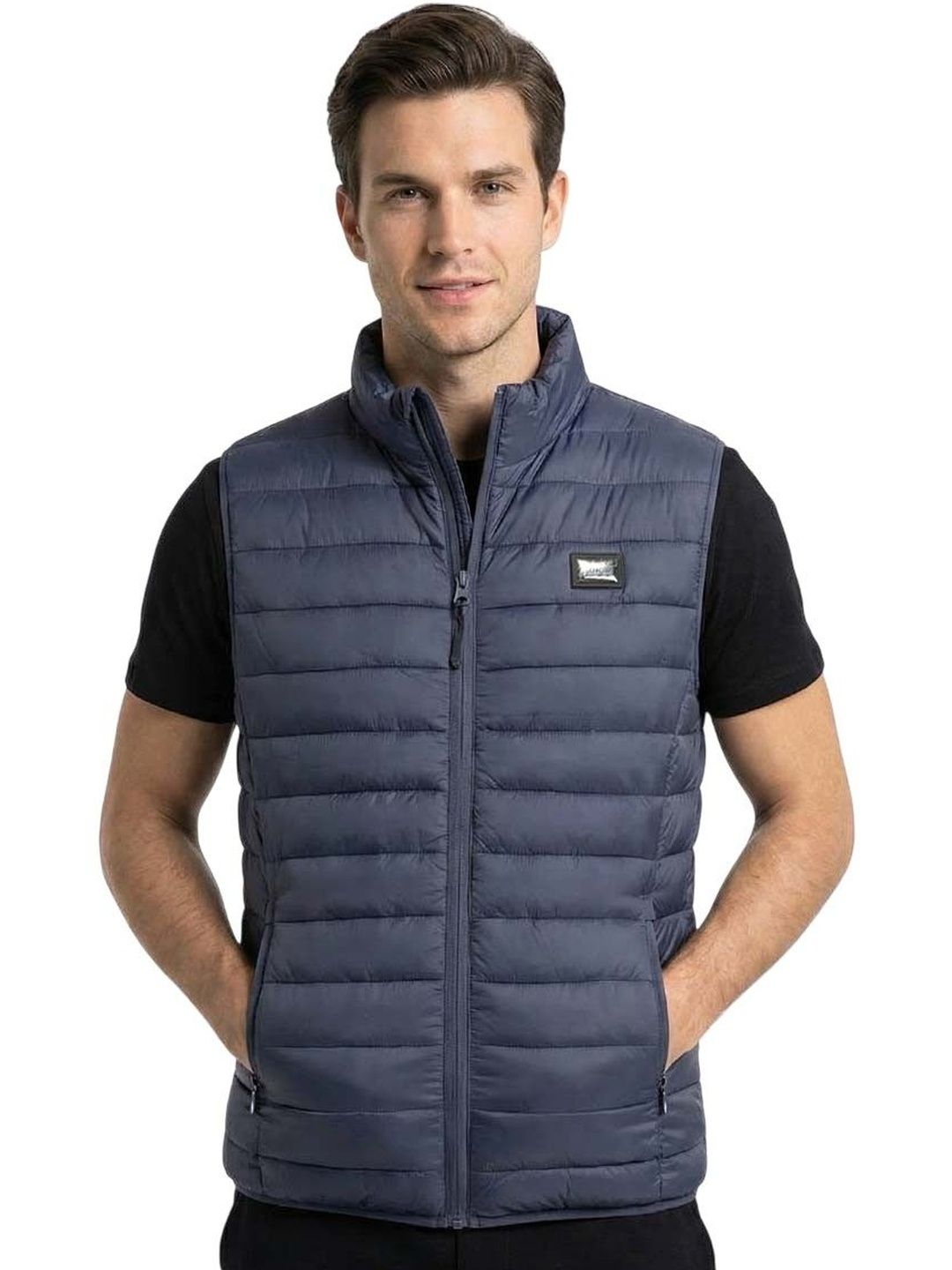 Cavalli Class Navy Blue Logo Quilted Vest