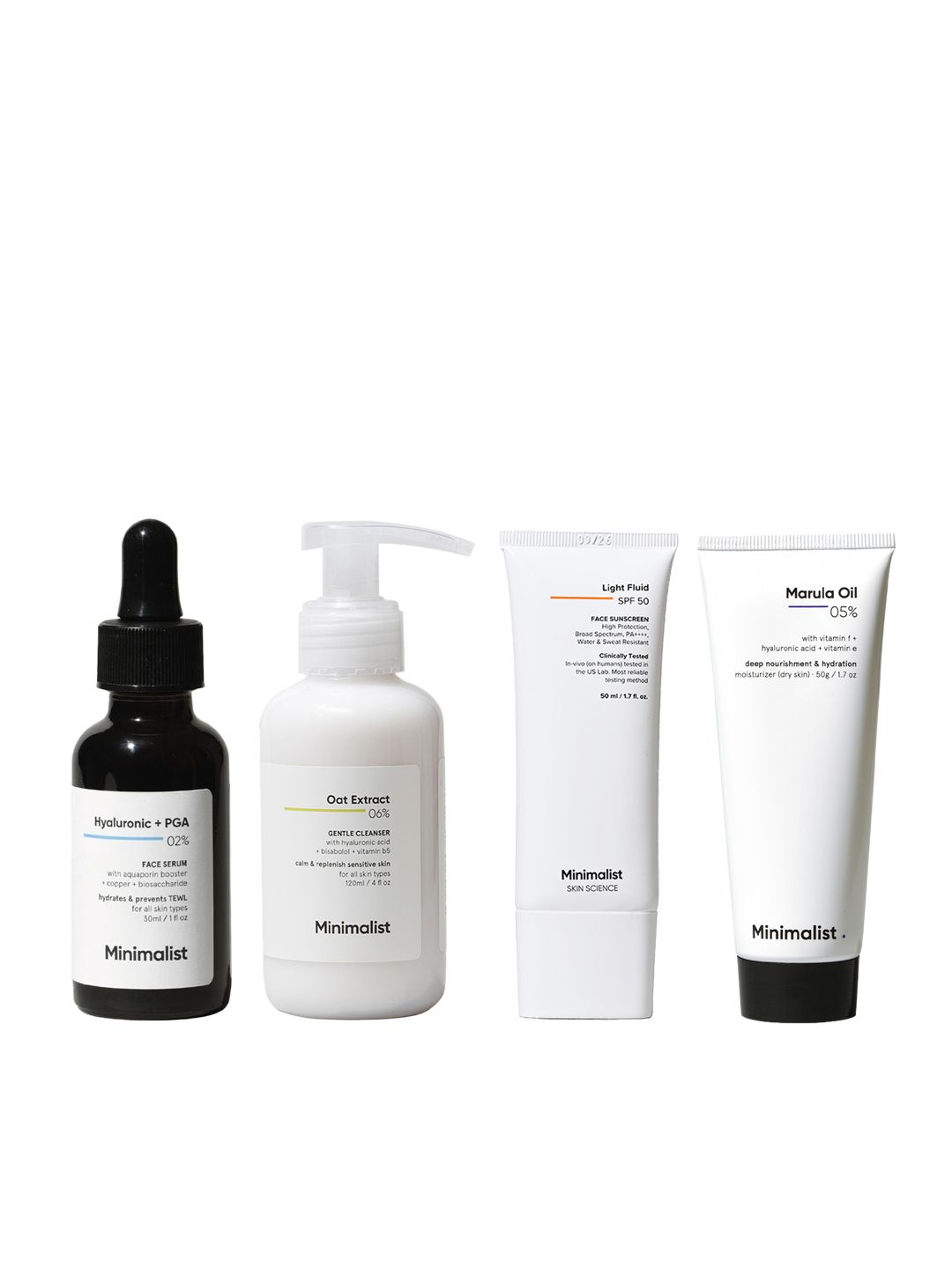 Minimalist Minimalist Set of Face Sunscreen + Marula Oil + Hyaluronic Acid Serum + Gentle Cleanser