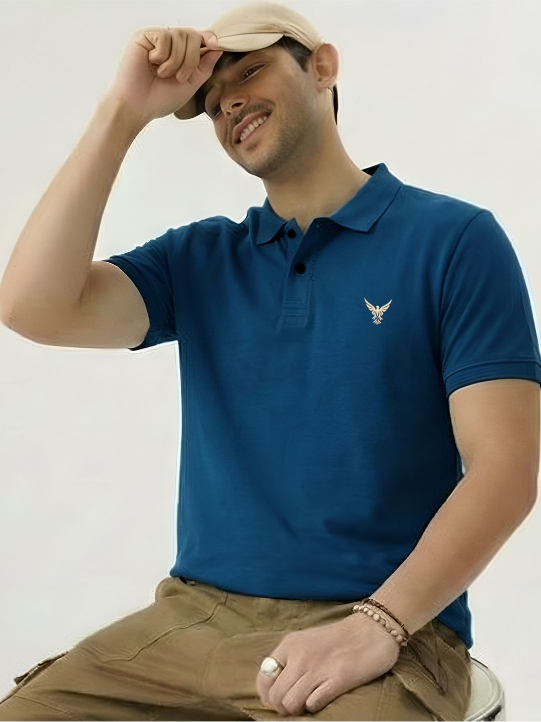 THE BEETEL HOUSE Ausk Self Design Half Sleeve Regular Fit Polo Men's Teal Blue Tshirts