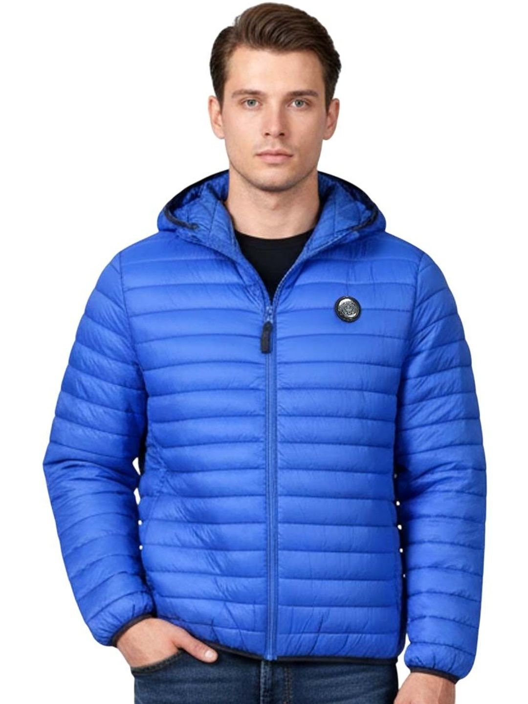 Cavalli Class Light Blue Logo Patch Puffer Jacket