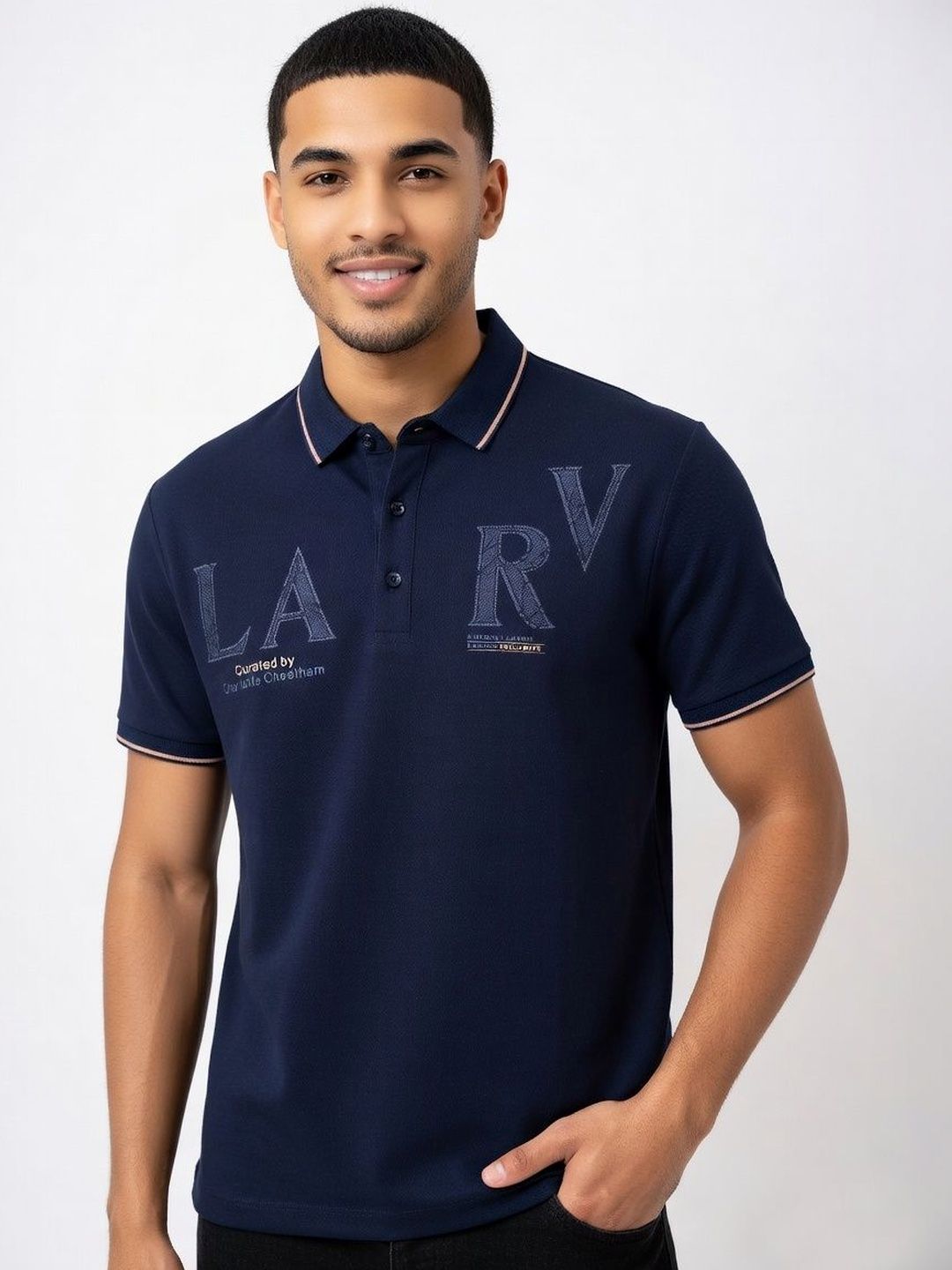 Mast & Harbour Men Typography Printed Polo Collar Pockets T-shirt