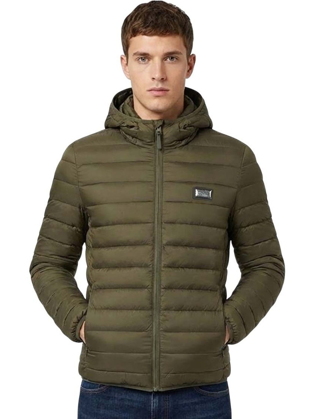 Cavalli Class Olive Logo Hooded Puffer Jacket