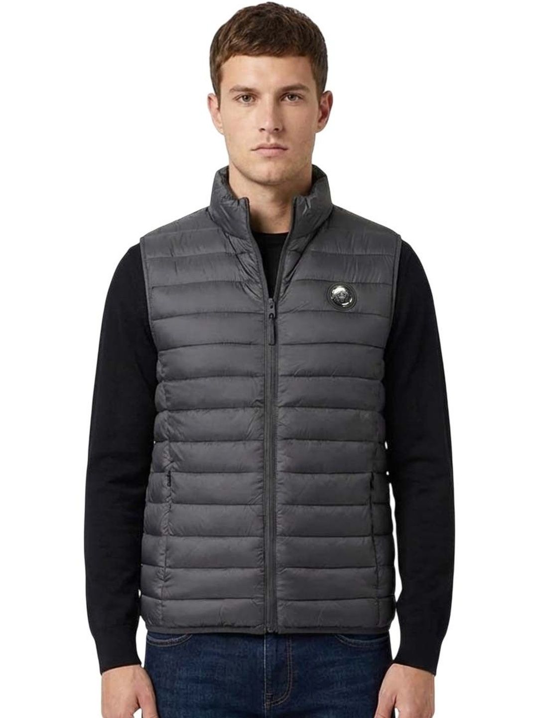 Cavalli Class Black Logo Puffer Vest
