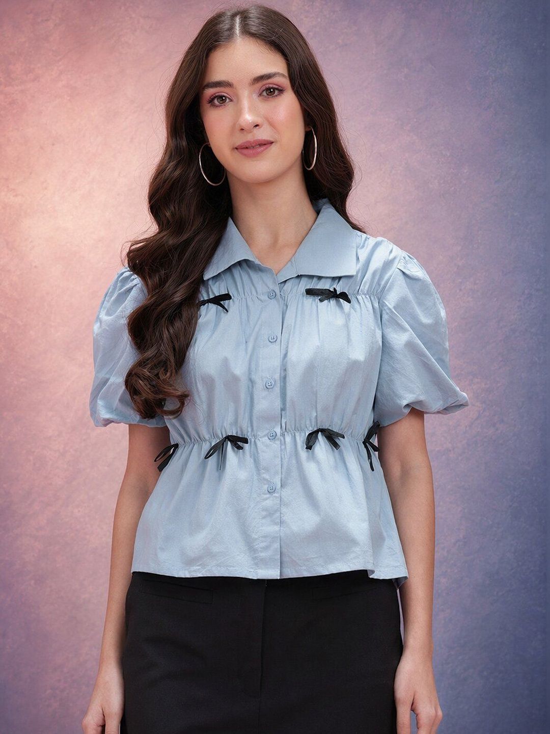 Sangria Pure Cotton Shirt Collar Top