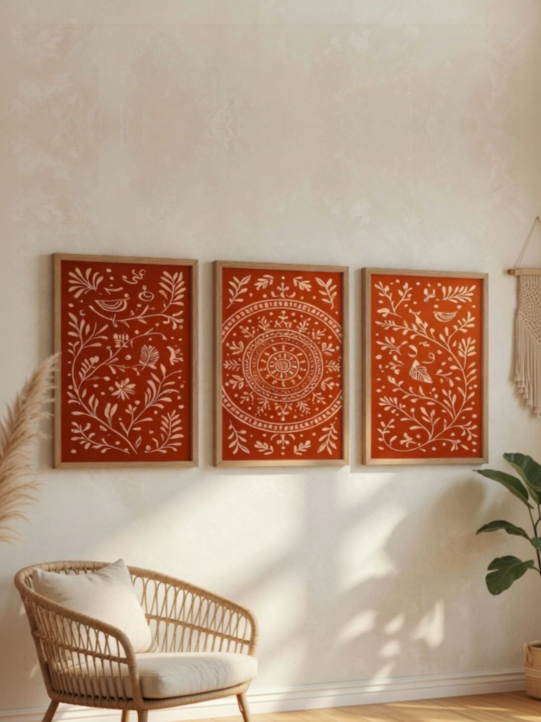 Myntra Elegant Homes Myntra Elegant Homes Orange Set of 3 Piece MDF Other Wall Paintings