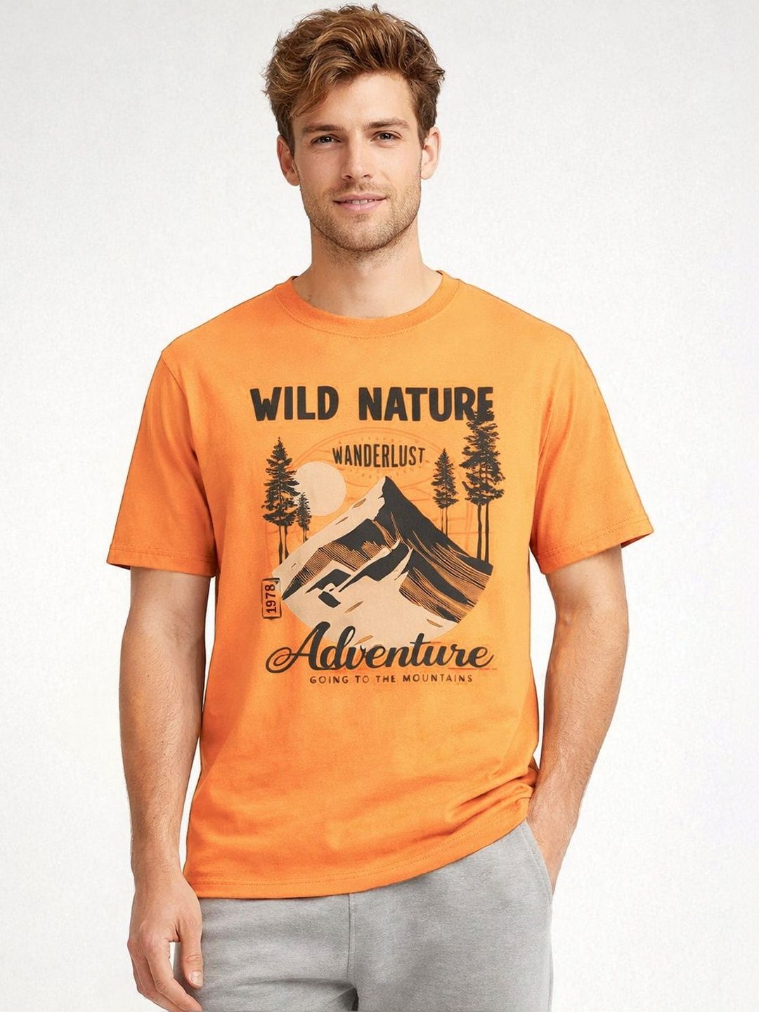 The Roadster Lifestyle Co Printed Pure Cotton Round Neck Tshirt