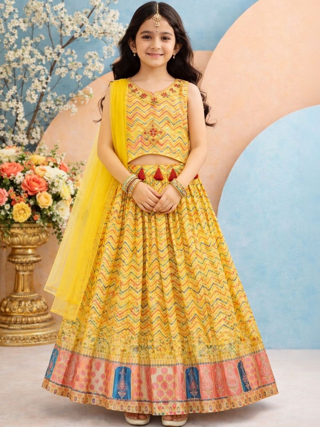 KALINI Girls Embellished Sequinned Ready to Wear Lehenga & Blouse With Dupatta