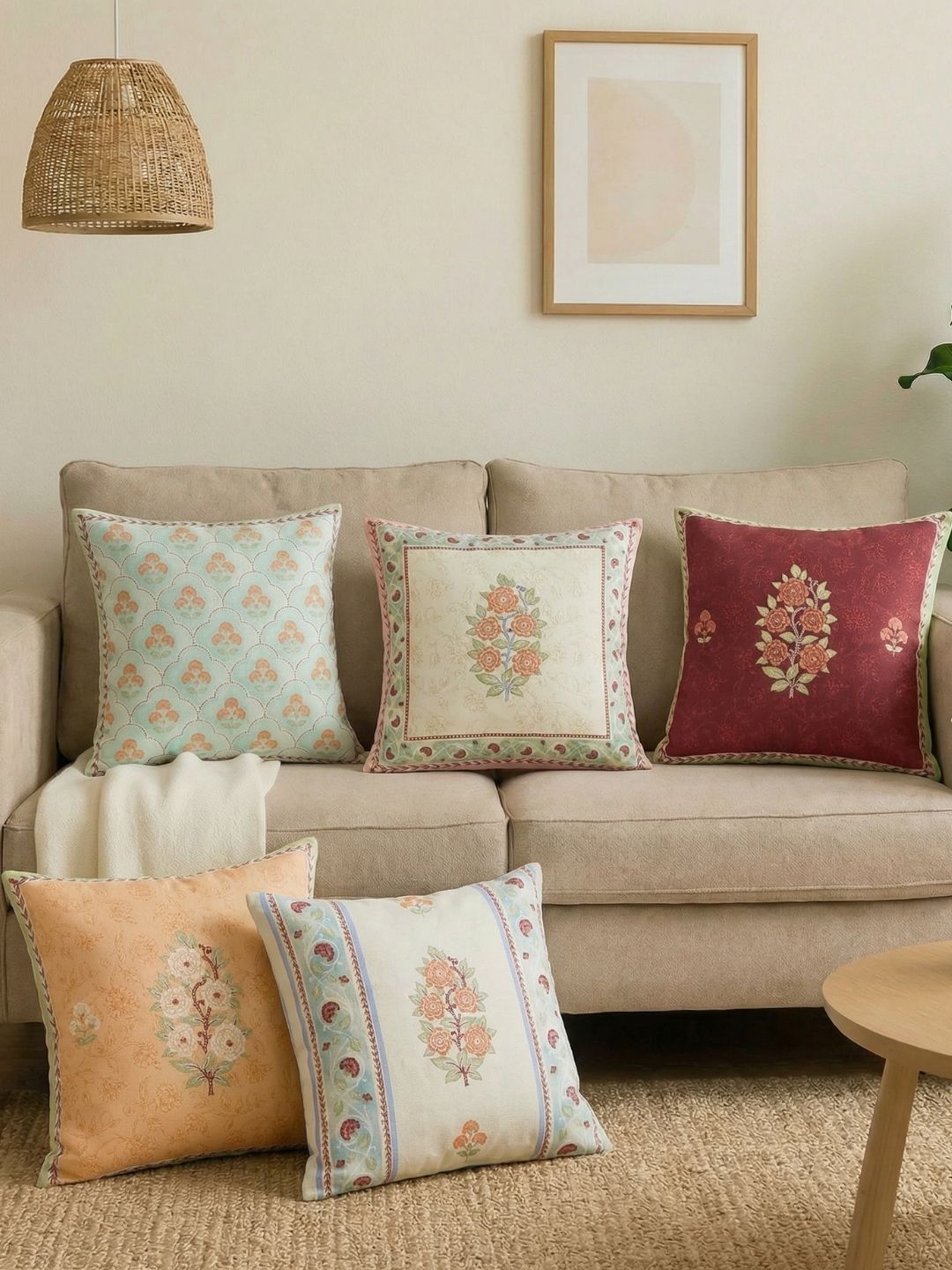 haus & kinder haus & kinder White & Rose Set of 5 Floral Square Cushion Covers
