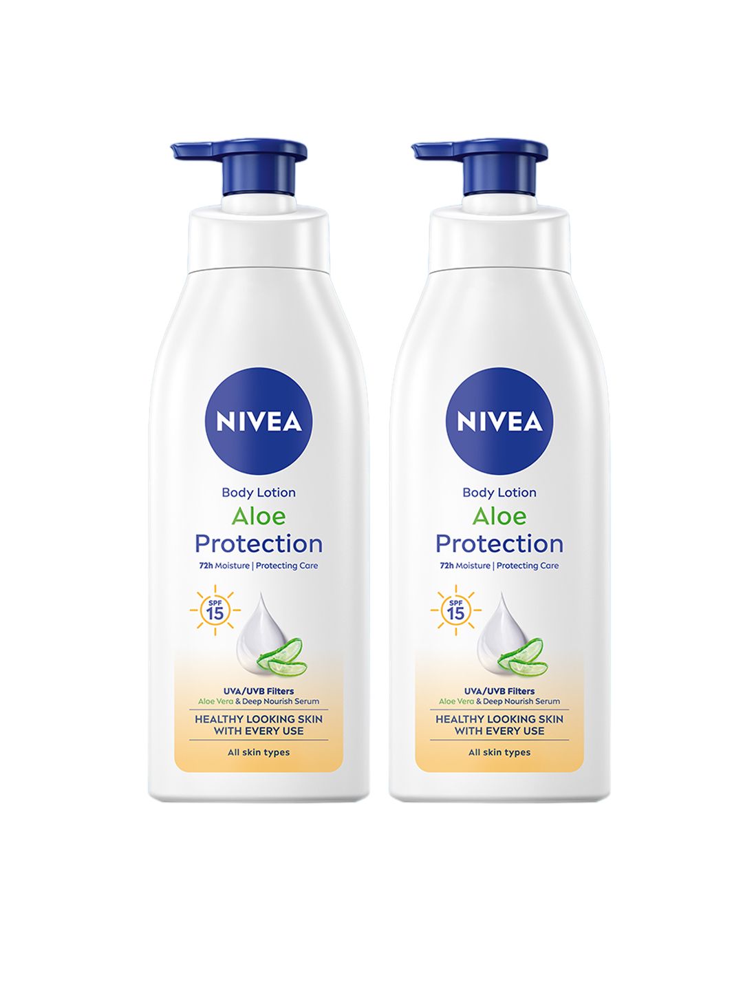 Nivea Nivea Set of 2 Aloe Protection Deep Moisture SPF 15 Serum Body Lotion - 400 ml each