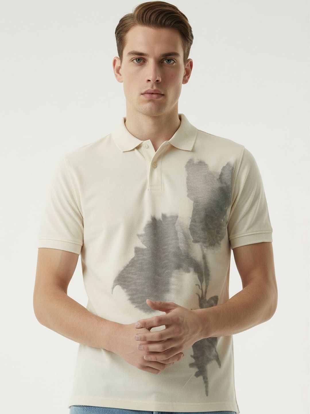 HERE&NOW Men Printed Polo Collar T-shirt