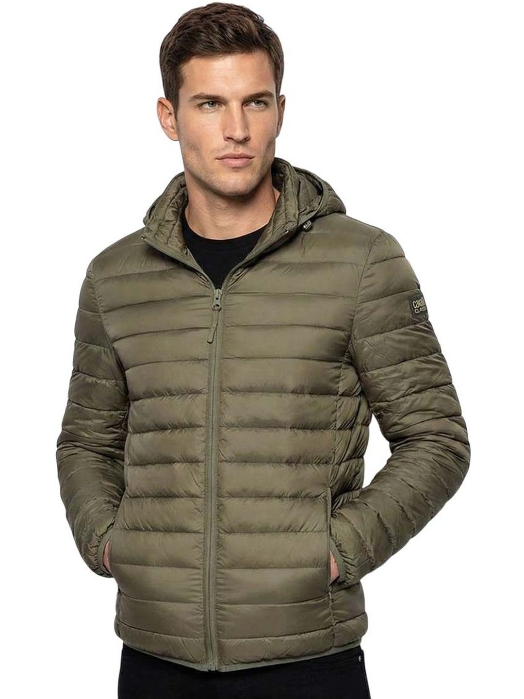 Cavalli Class Olive Logo Quilted Jacket