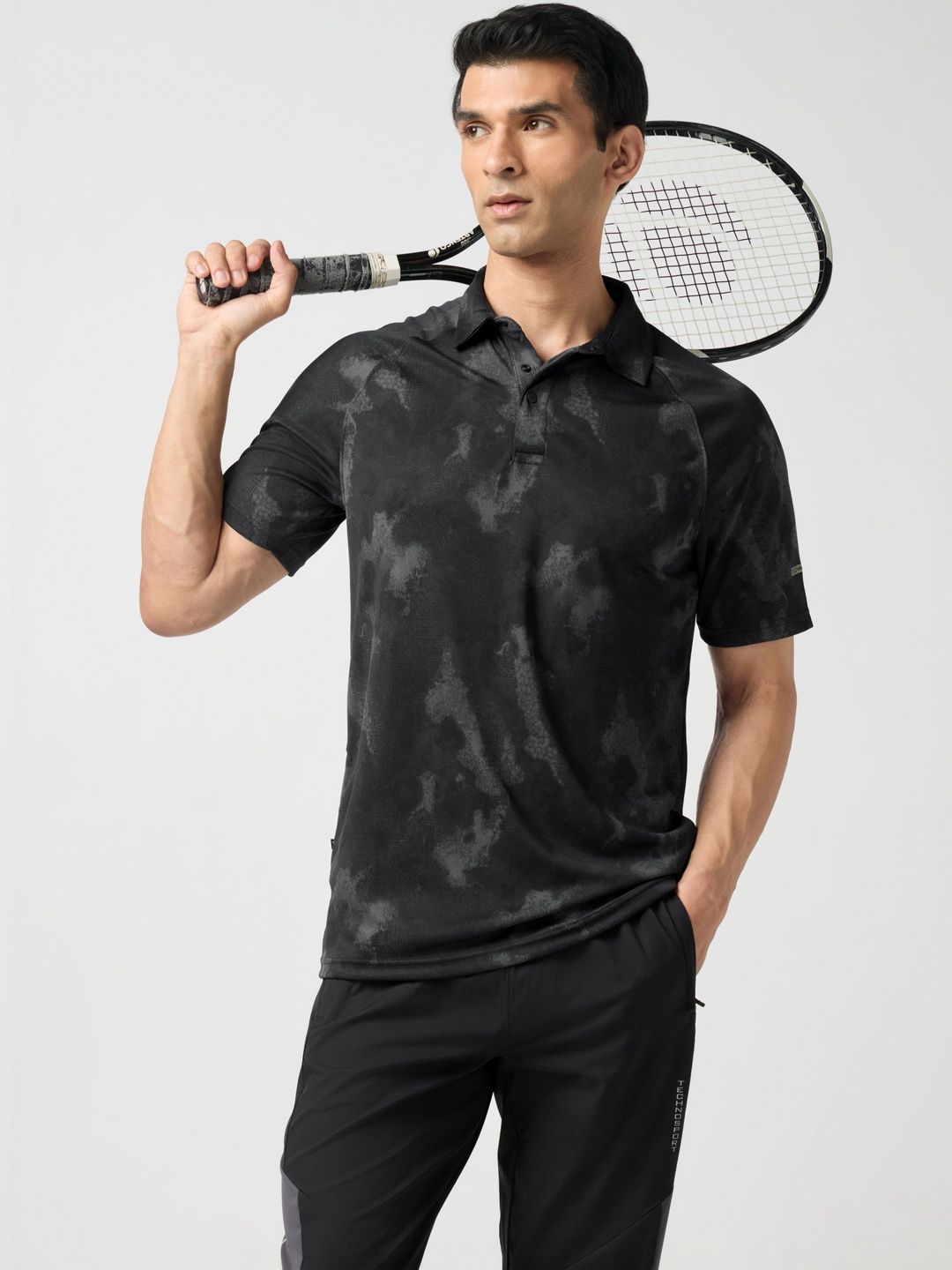 Technosport Men Printed Polo Collar Slim Fit T-shirt