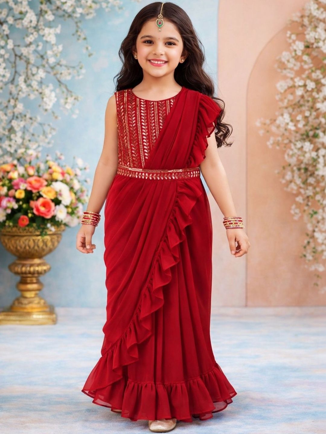 KALINI Girls Embellished Sequinned Ready to Wear Lehenga & Blouse With Dupatta
