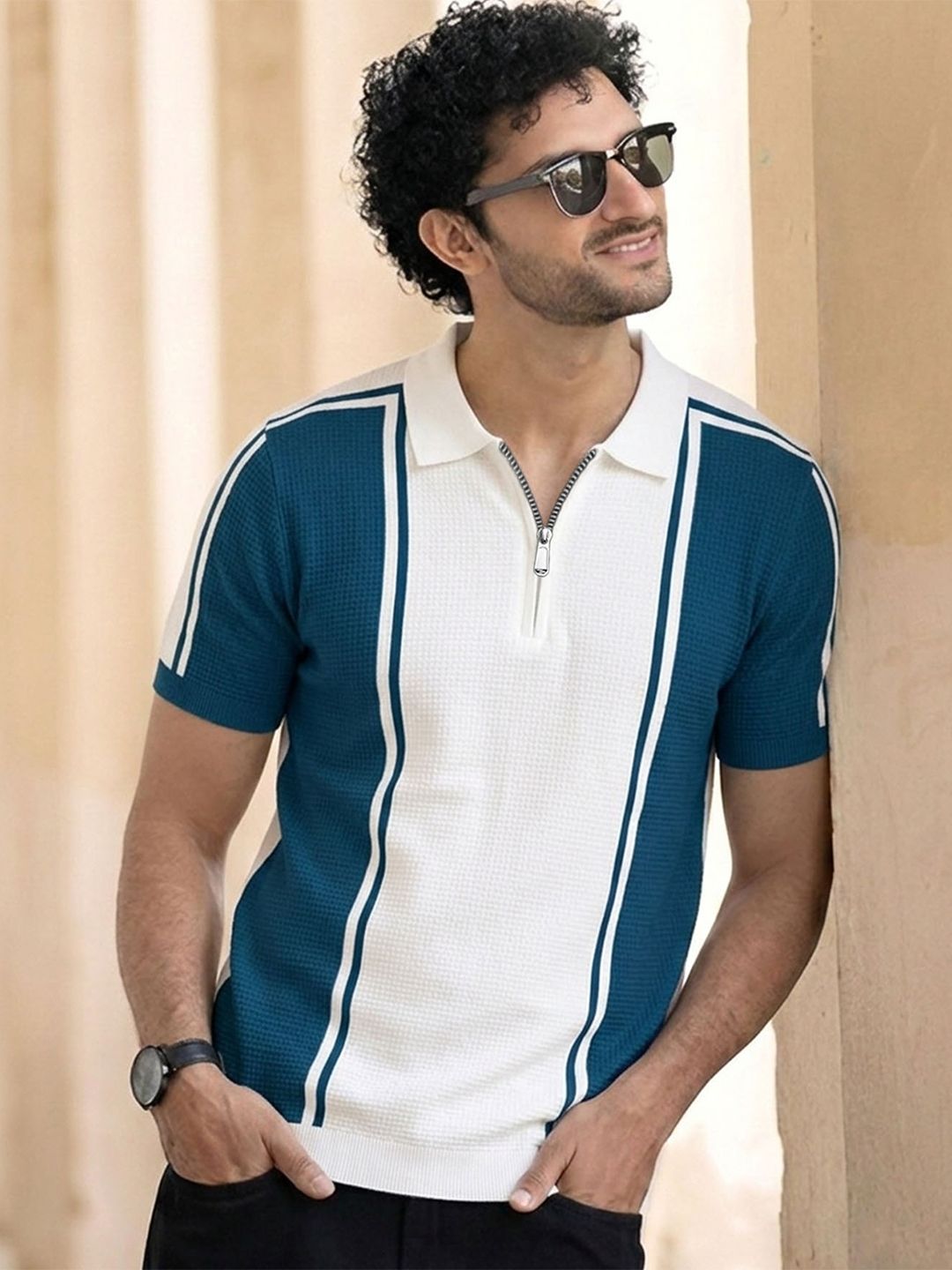 THE BEETEL HOUSE Men Colourblocked Polo Collar T-shirt