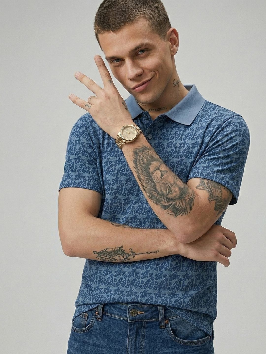 glitchez Men Printed Polo Collar T-shirt