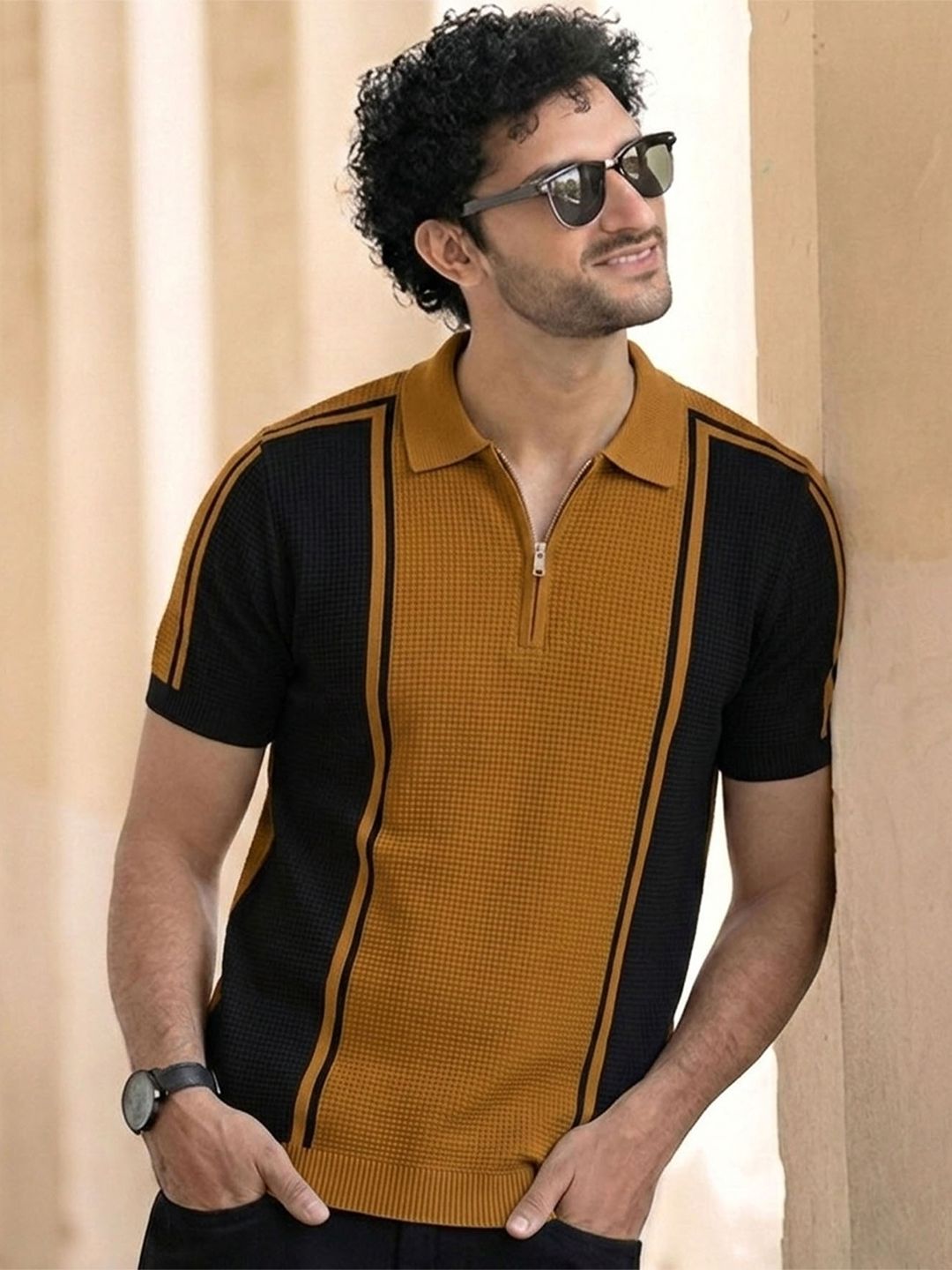 THE BEETEL HOUSE Colourblocked Polo Collar T-shirt