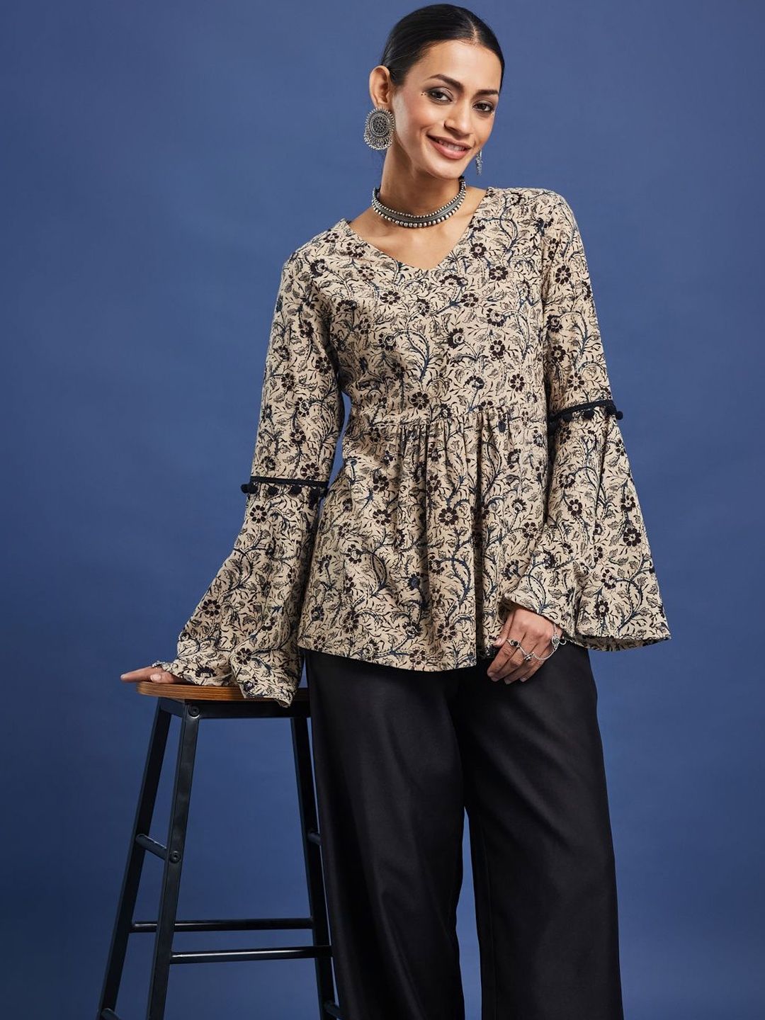 Taavi Women Kalamkari Printed Peplum Tunic