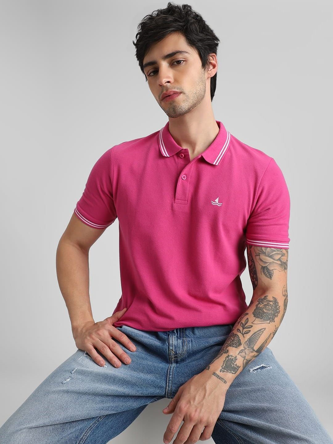 Klub Fox Men Brand Logo Polo Collar T-shirt