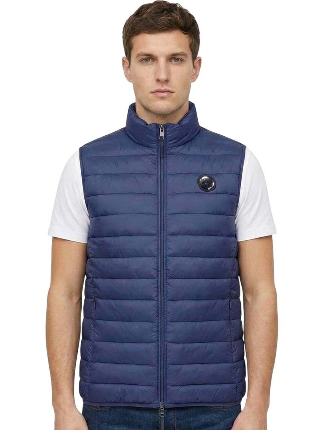 Cavalli Class Navy Blue Logo Puffer Vest