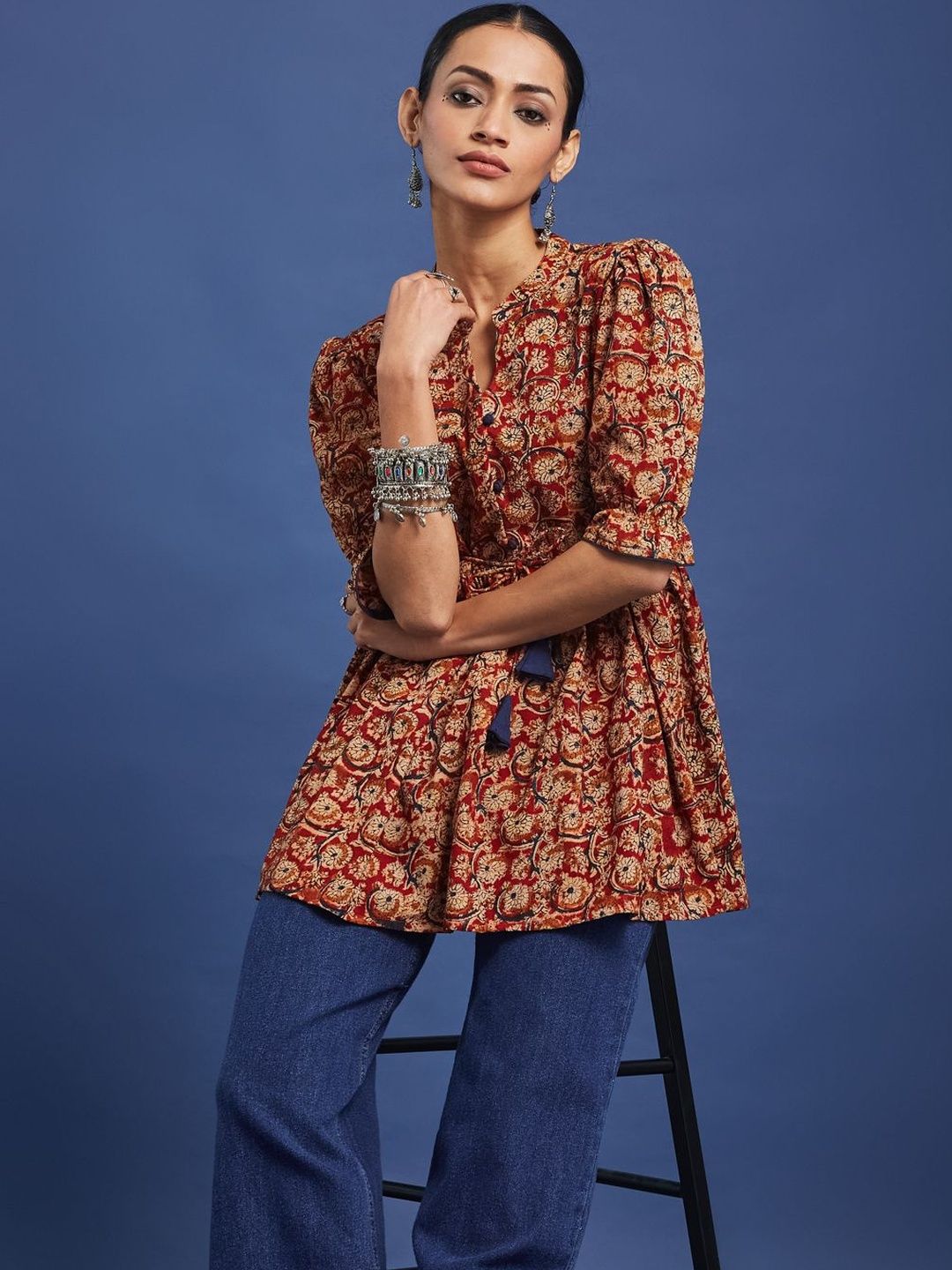 Taavi Women Kalamkari Printed Peplum Tunic