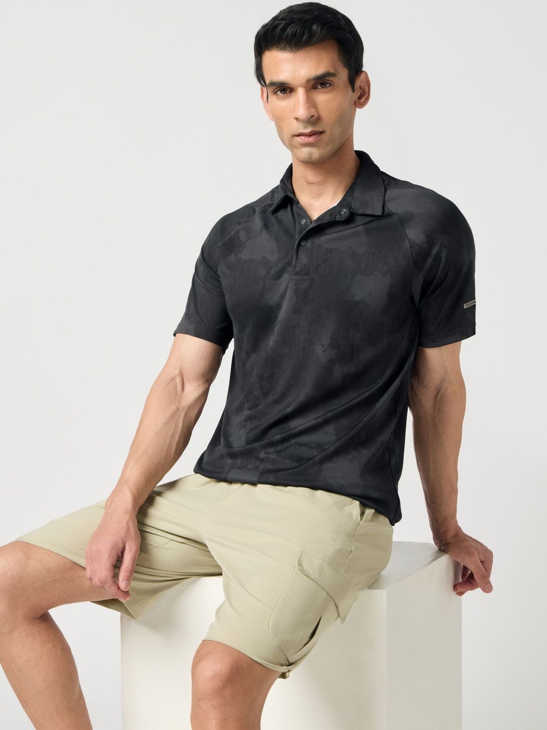 Technosport Men Printed Polo Collar Slim Fit T-shirt