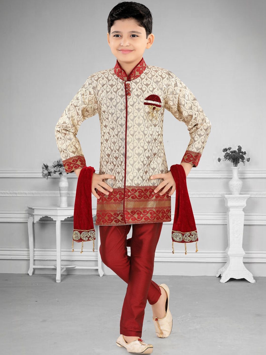 joley poley Boys Jacquard Wedding Sherwani Set