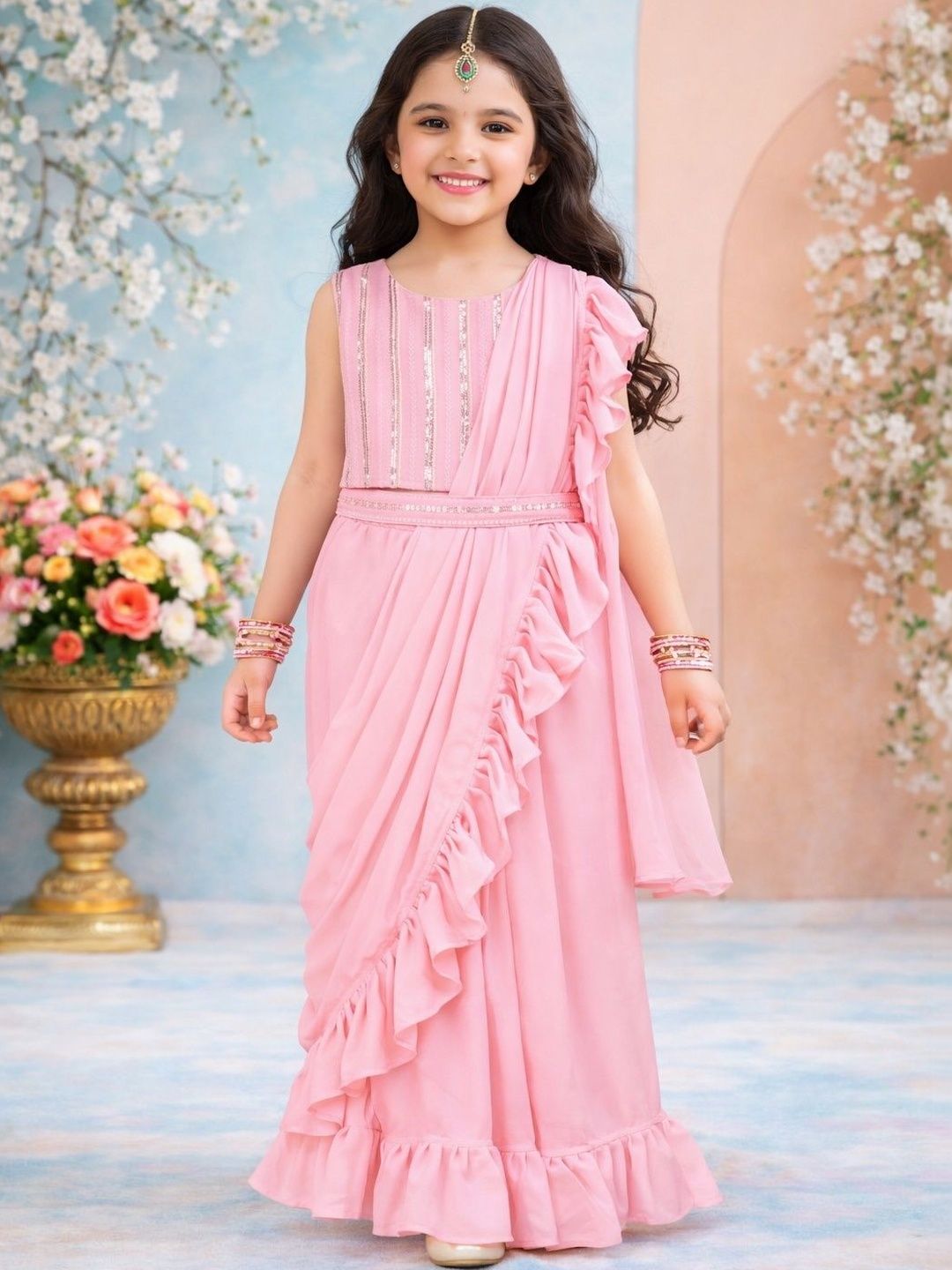 KALINI Girls Embellished Sequinned Ready to Wear Lehenga & Blouse With Dupatta