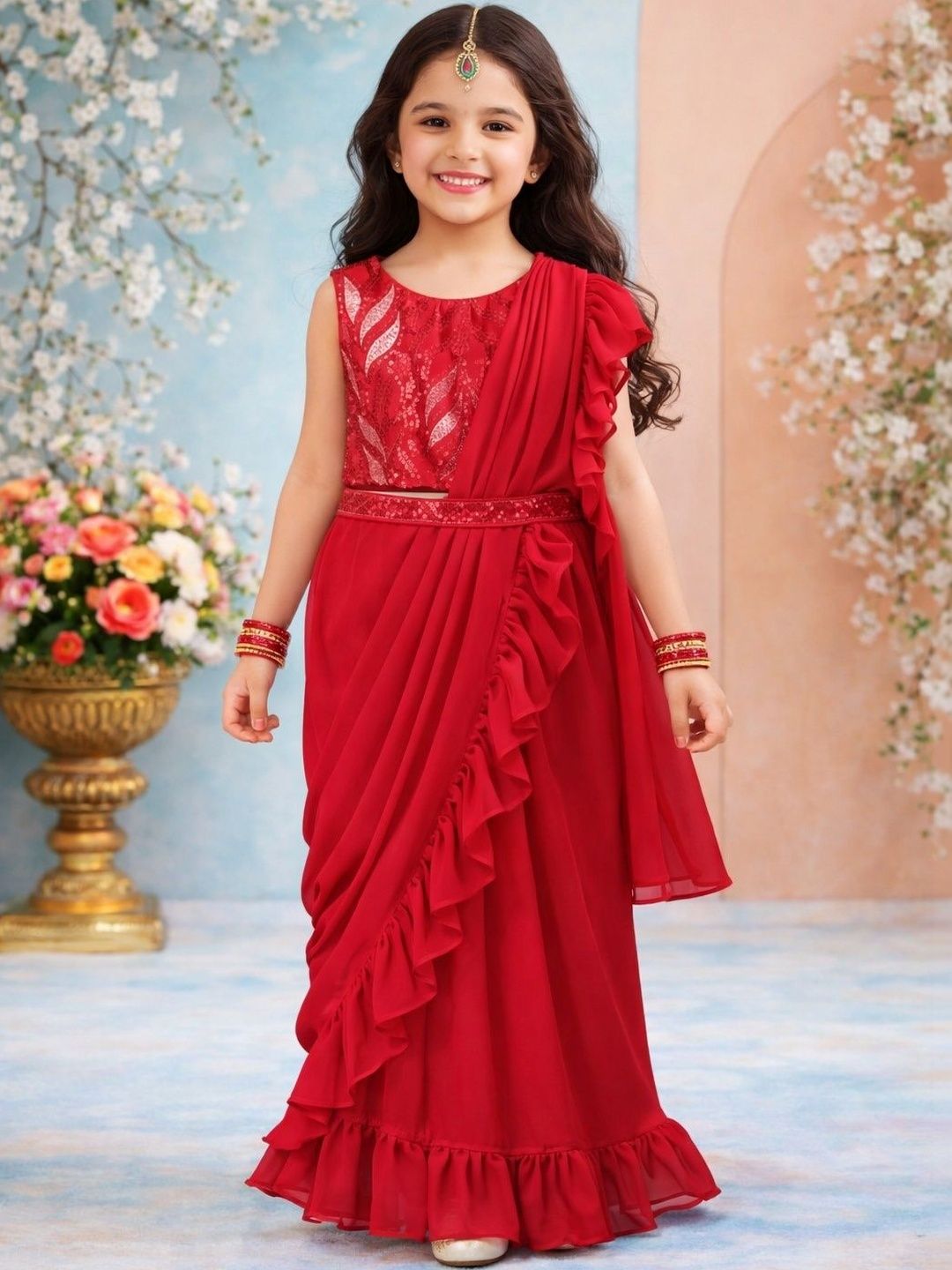 KALINI Girls Embellished Sequinned Ready to Wear Lehenga & Blouse With Dupatta