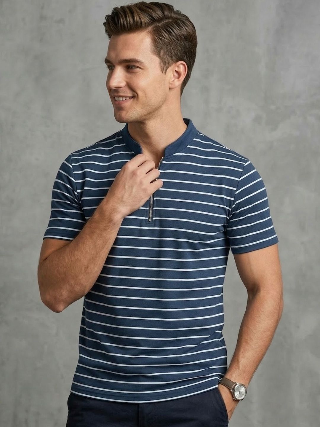Mast & Harbour Men Striped Polo Collar T-shirt