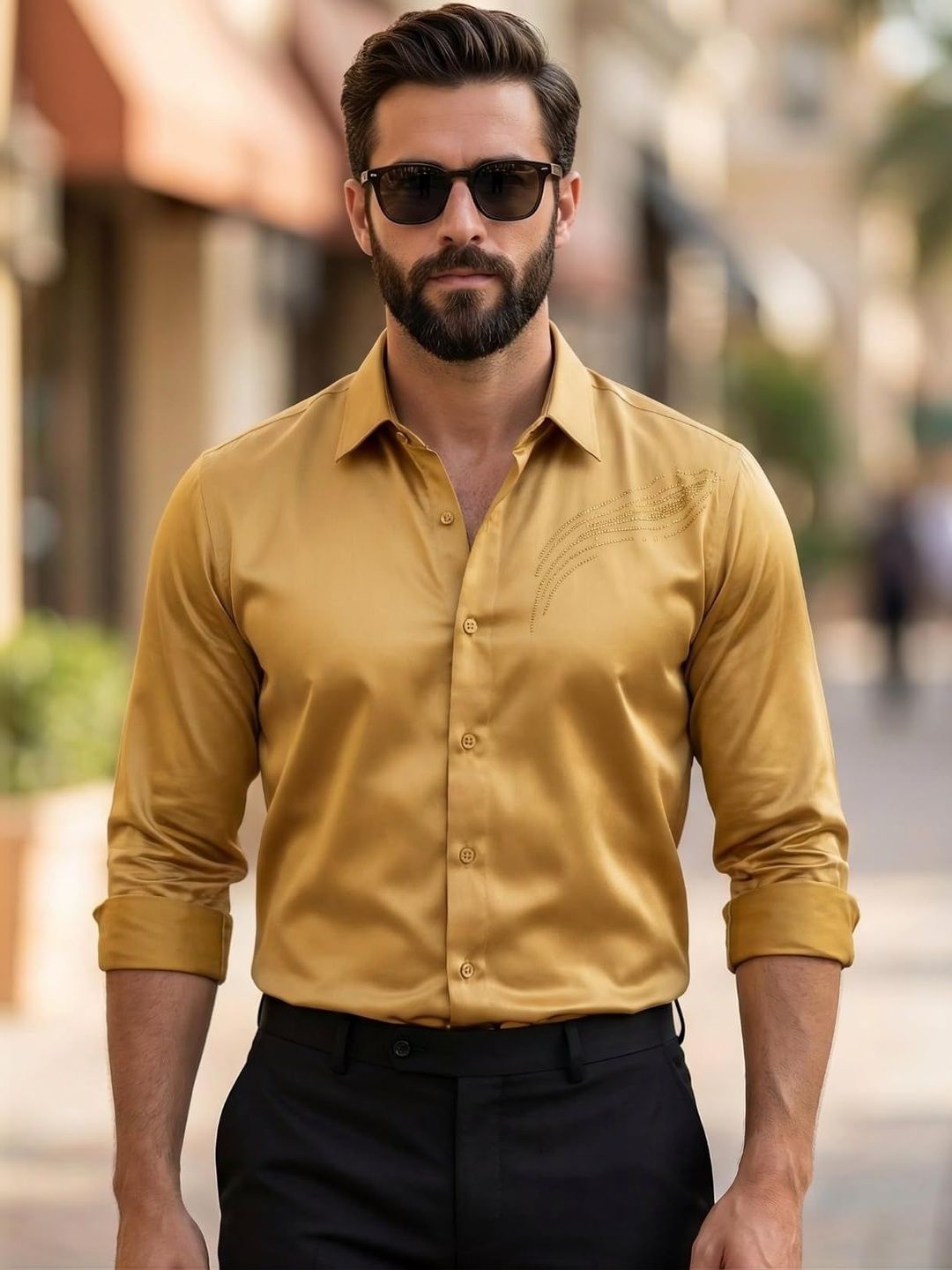 INDOPRIMO Men Yellow Satin Casual Shirt