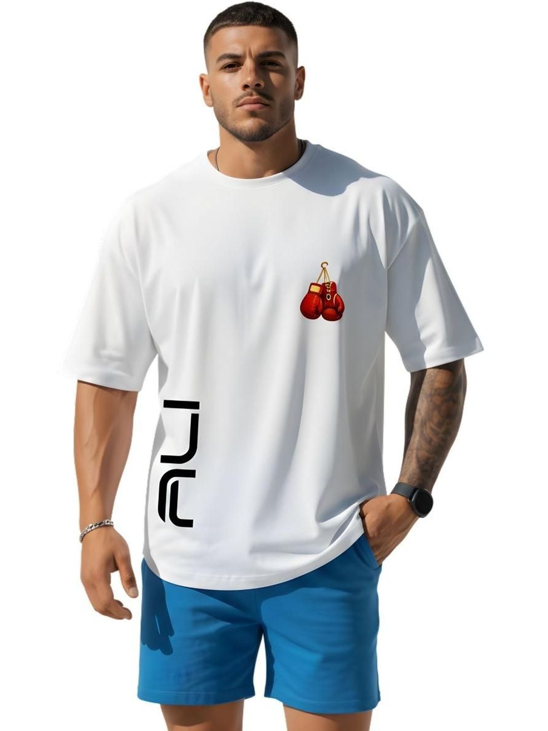 BRATMA Unisex Boxing Gloves Graphic Printed Cotton T-shirt