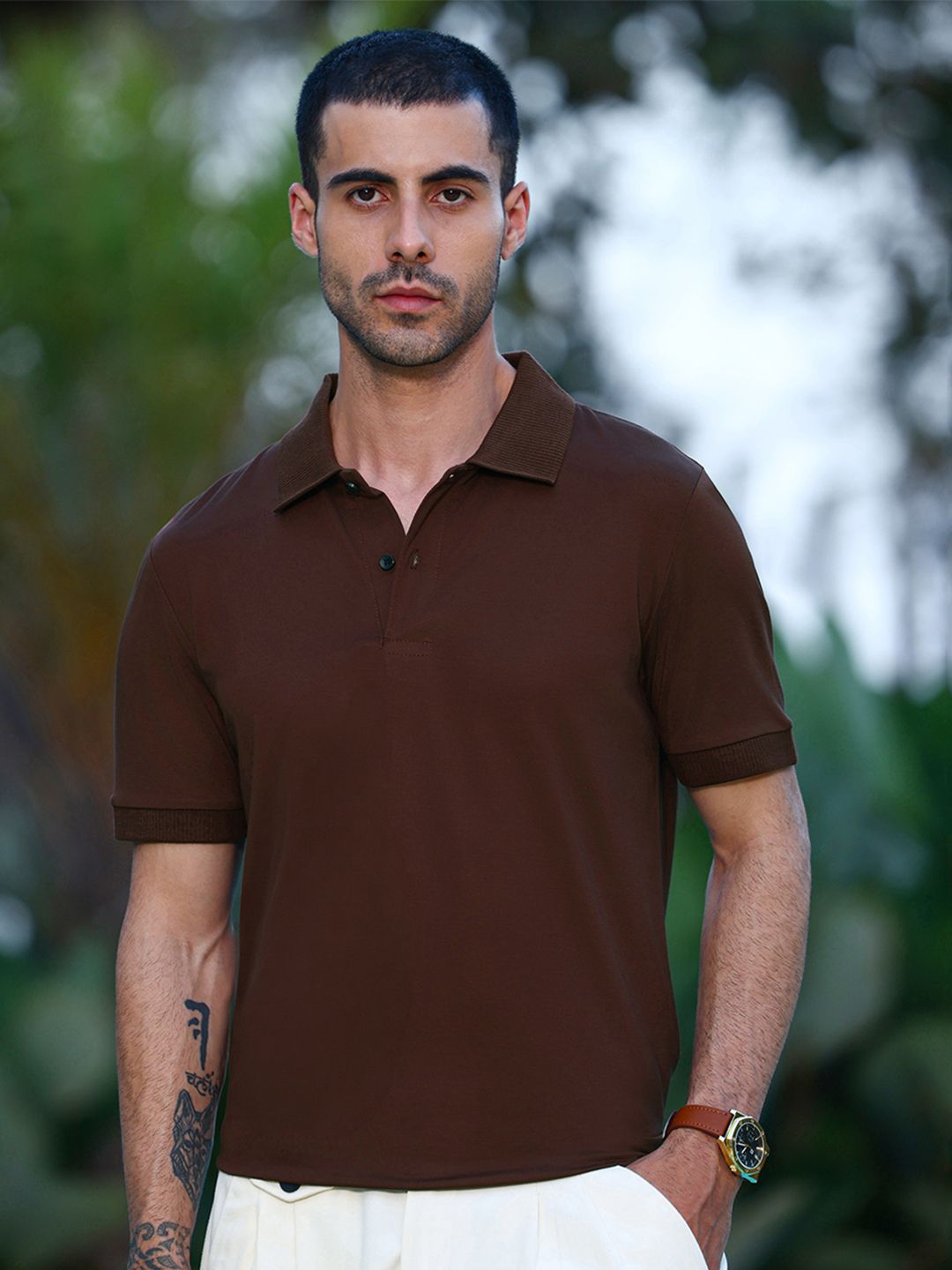 CAHOOT Dark Brown Solid Tshirts