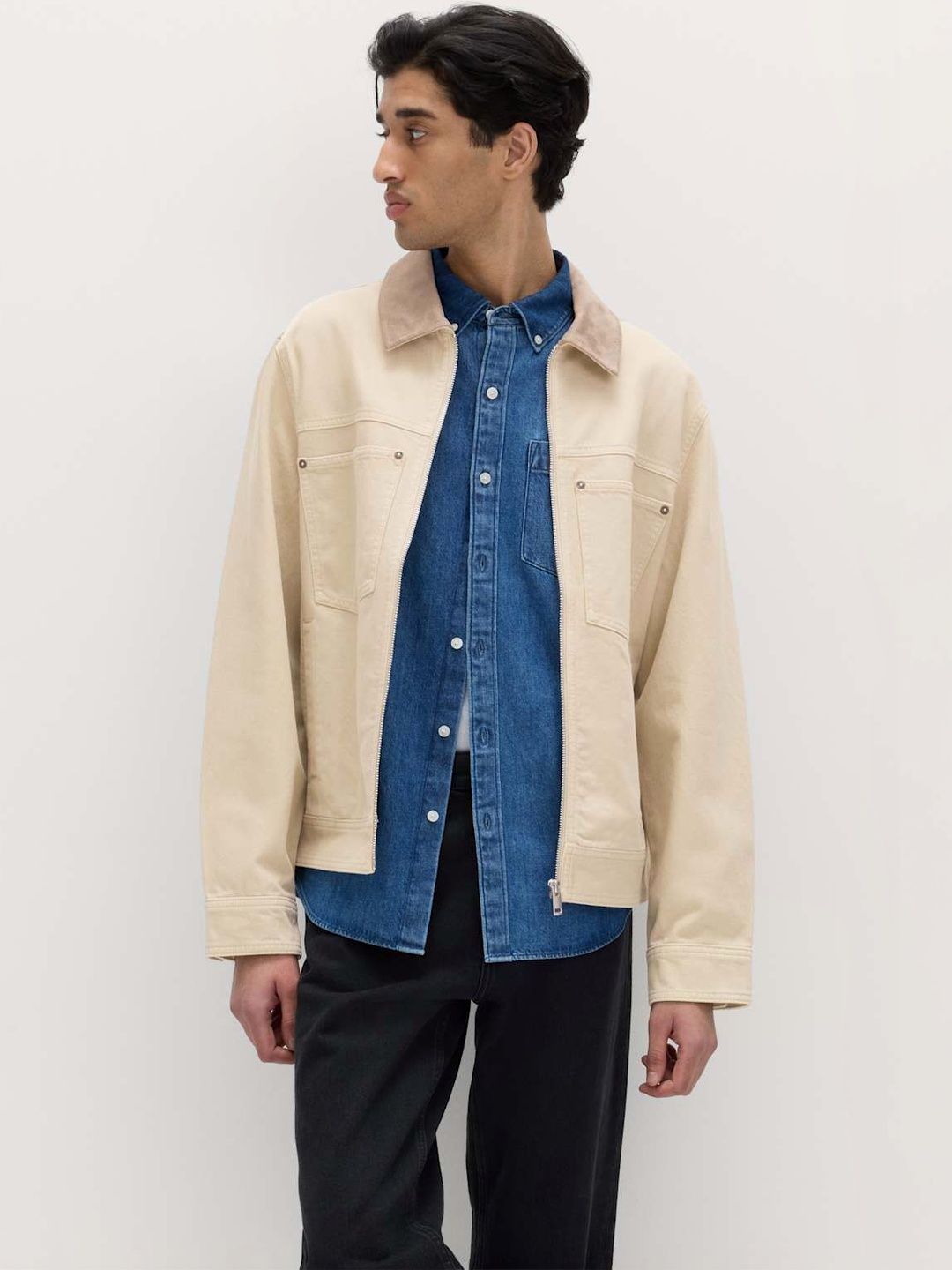 Marks & Spencer Solid Beige Pure Cotton Jacket