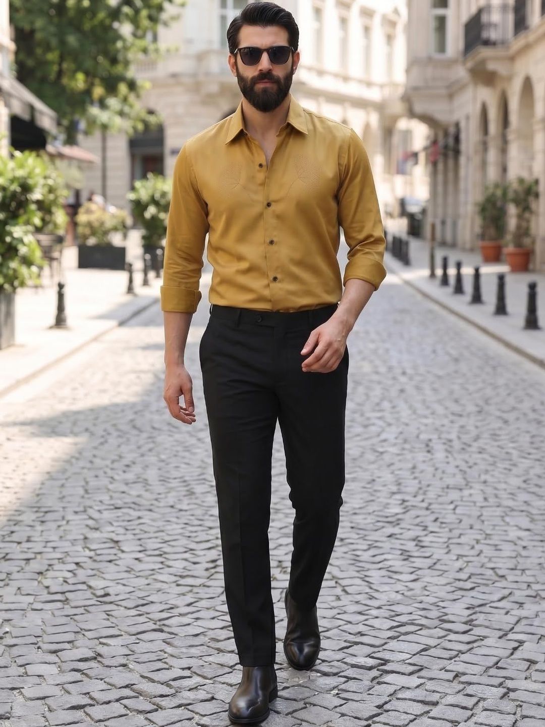 INDOPRIMO Men Yellow Satin Floral Casual Shirt