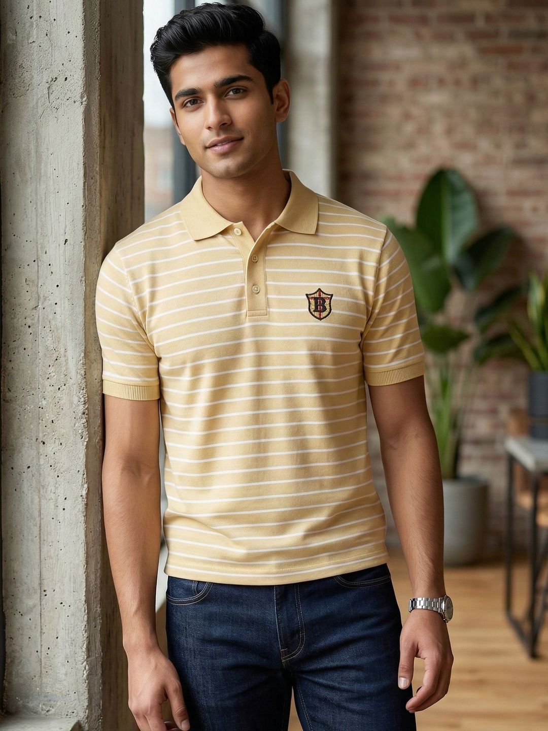 Mast & Harbour Men Striped Polo Collar T-shirt