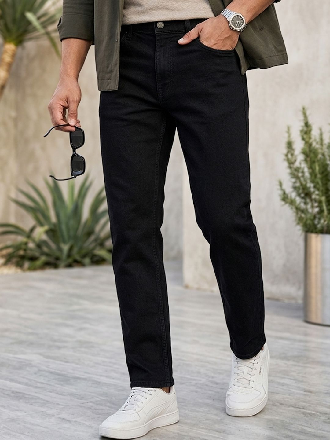 Urbano Fashion Men's Black Slim Fit Washed Denim Stretchable Jeans