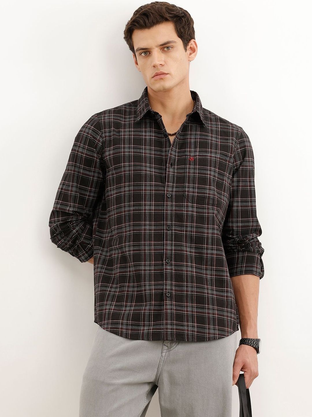 WROGN Men Slim Fit Tartan Checks Checked Casual Shirt