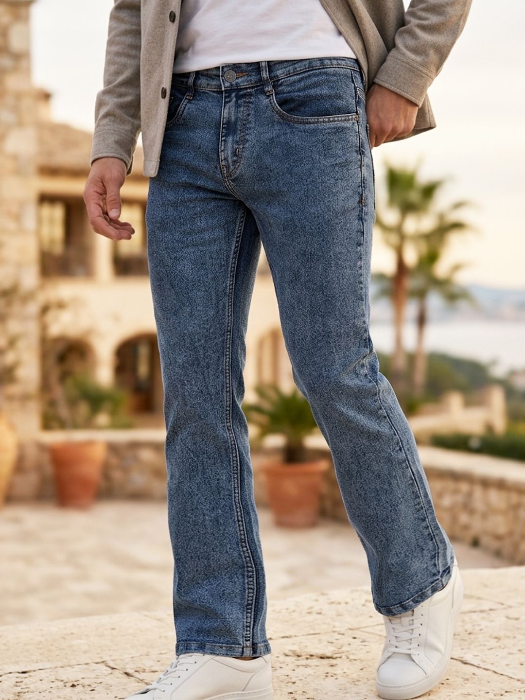 Urbano Fashion Men Bootcut Heavy Fade Clean Look Mid-Rise Stretchable Jeans