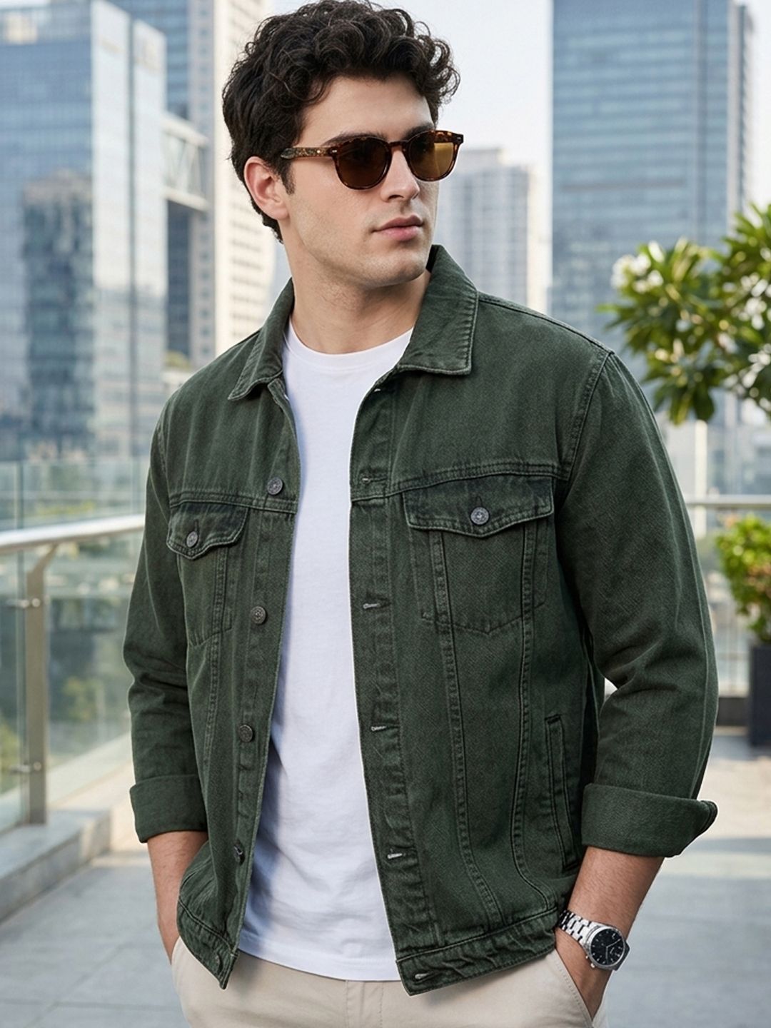 Urbano Plus Plus Size Men  Regular Fit Washed Full Sleeve Denim Jacket