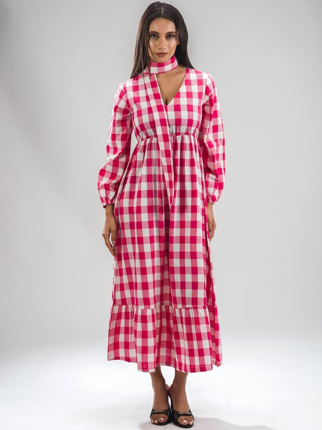 Red Checked Maxi Dress - Buy Red Checked Maxi Dress online in India
