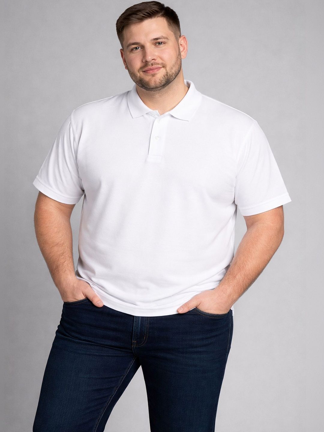 HERR WAHRER Men Plus Size Polo Collar Pocket T-shirt